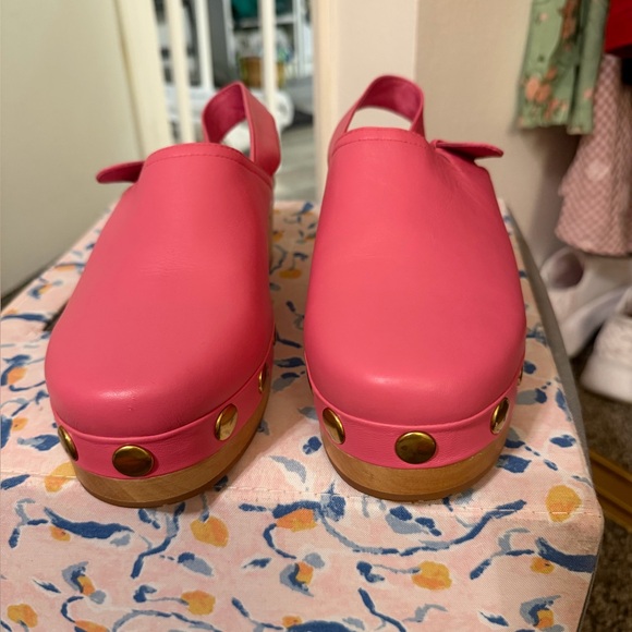 Charlotte Stone Pink Leather Mules with Gold Accents - Picture 2 of 16